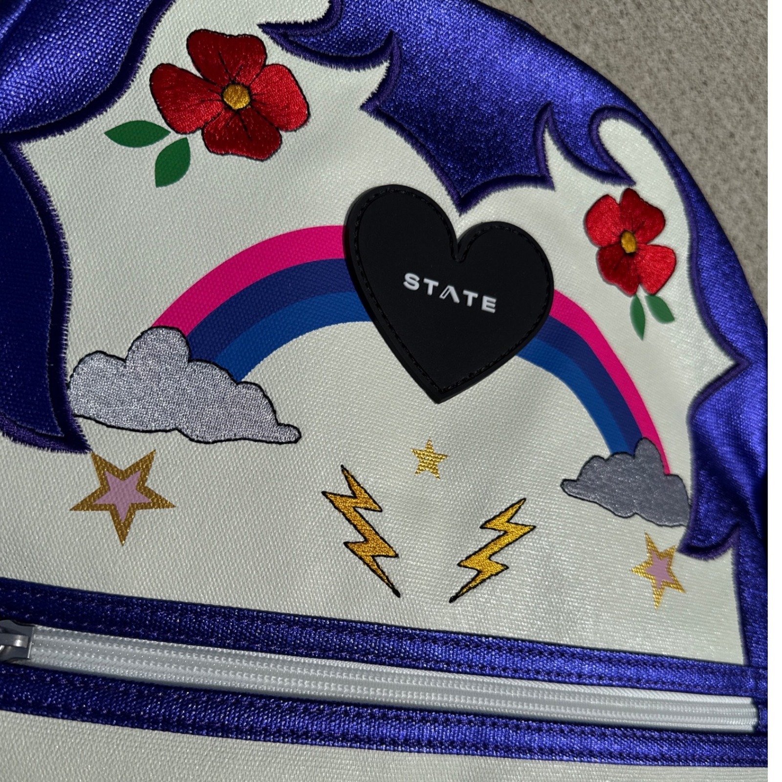 State Bags Kane Kids Travel Backpack Metallic Cowgirl Blue White Rainbow Nwt — image 4 of 8